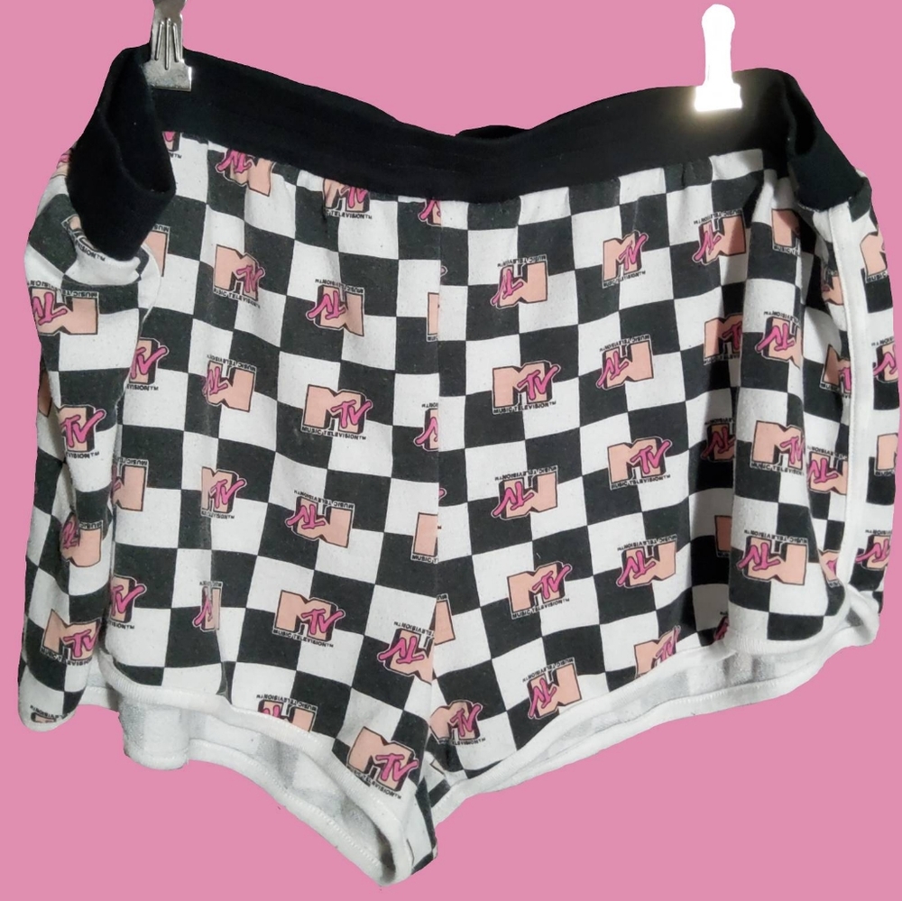 MTV Sweat Shorts 2xl Black and White Checkered swe